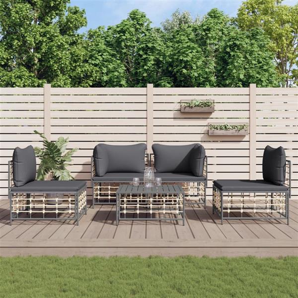 Grote foto vidaxl 5 delige loungeset met kussens poly rattan antracietkleurig tuin en terras tuinmeubelen