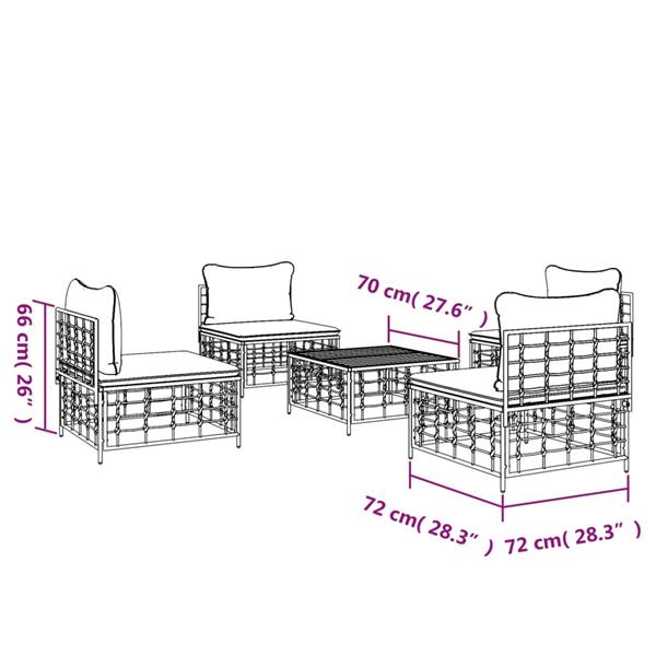 Grote foto vidaxl 5 delige loungeset met kussens poly rattan antracietkleurig tuin en terras tuinmeubelen