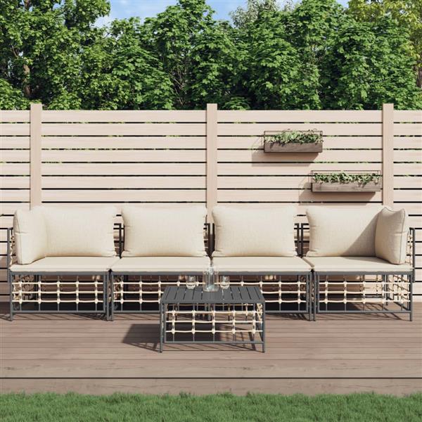 Grote foto vidaxl 5 delige loungeset met kussens poly rattan antracietkleurig tuin en terras tuinmeubelen