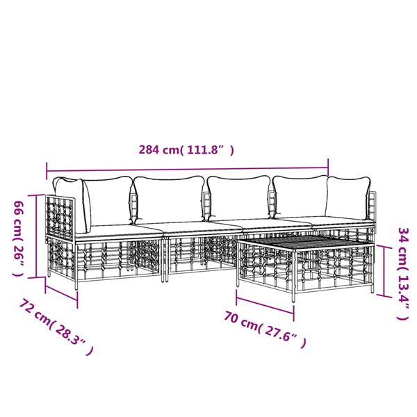 Grote foto vidaxl 5 delige loungeset met kussens poly rattan antracietkleurig tuin en terras tuinmeubelen