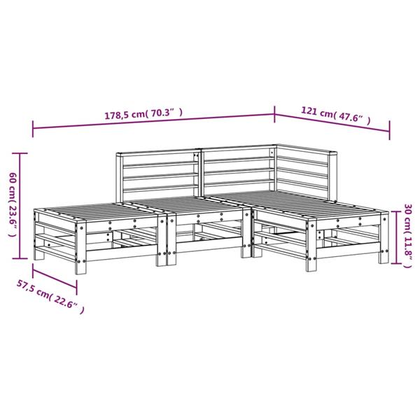 Grote foto vidaxl 4 delige loungeset massief grenenhout grijs tuin en terras tuinmeubelen