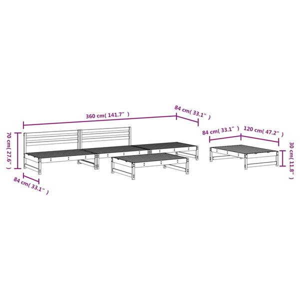 Grote foto vidaxl 5 delige loungeset massief grenenhout tuin en terras tuinmeubelen