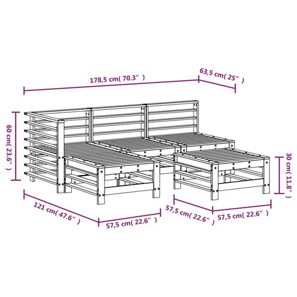 Grote foto vidaxl 5 delige loungeset massief grenenhout grijs tuin en terras tuinmeubelen