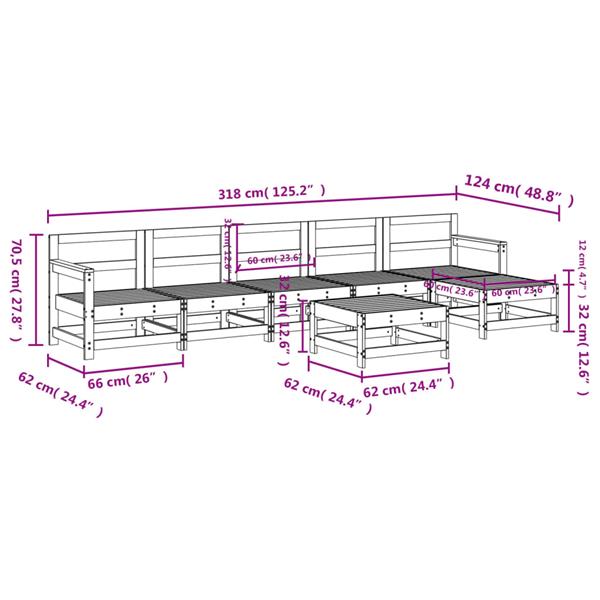 Grote foto vidaxl 7 delige loungeset massief grenenhout wit tuin en terras tuinmeubelen