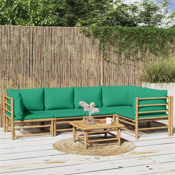 Grote foto vidaxl 6 delige loungeset met kussens bamboe groen tuin en terras tuinmeubelen