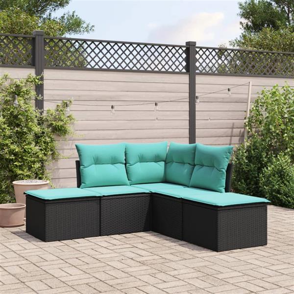 Grote foto vidaxl 5 delige loungeset met kussens poly rattan zwart tuin en terras tuinmeubelen