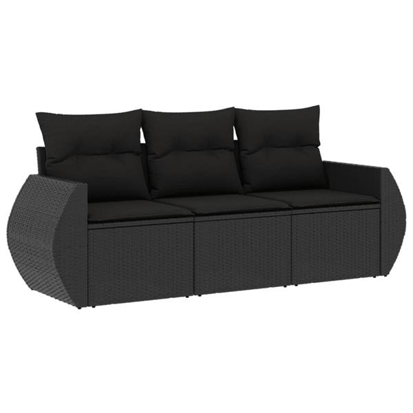 Grote foto vidaxl 3 delige loungeset met kussens poly rattan zwart tuin en terras tuinmeubelen