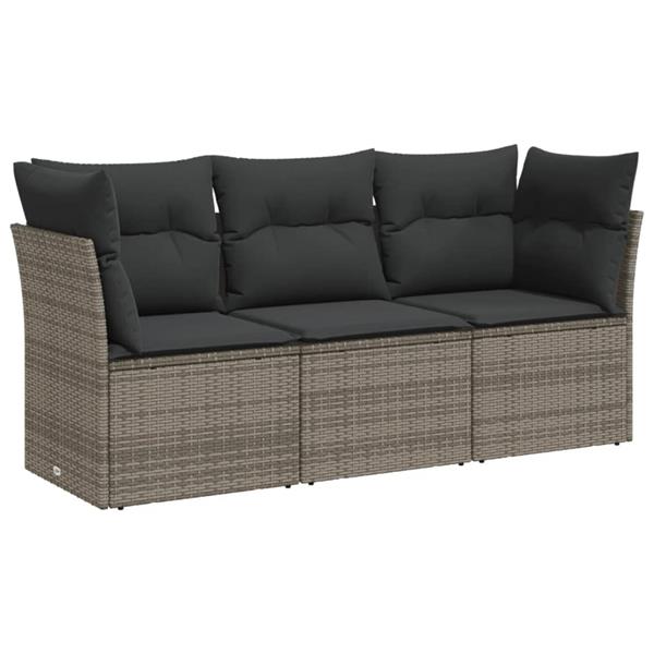 Grote foto vidaxl 3 delige loungeset met kussens poly rattan grijs tuin en terras tuinmeubelen