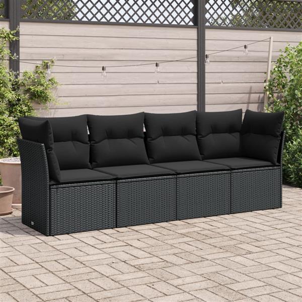 Grote foto vidaxl 4 delige loungeset met kussens poly rattan zwart tuin en terras tuinmeubelen