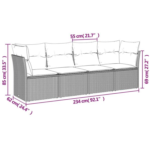 Grote foto vidaxl 4 delige loungeset met kussens poly rattan zwart tuin en terras tuinmeubelen