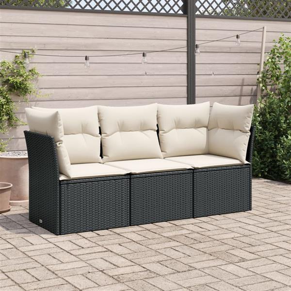 Grote foto vidaxl 3 delige loungeset met kussens poly rattan zwart tuin en terras tuinmeubelen