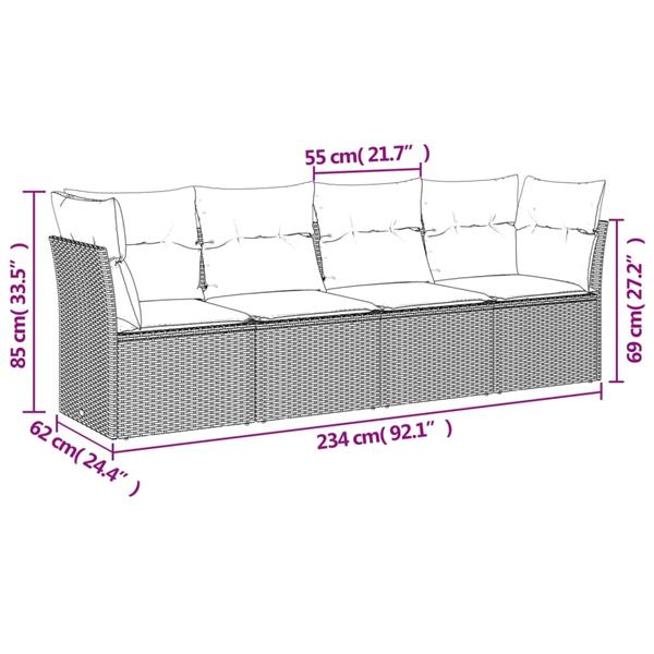 Grote foto vidaxl 4 delige loungeset met kussens poly rattan zwart tuin en terras tuinmeubelen