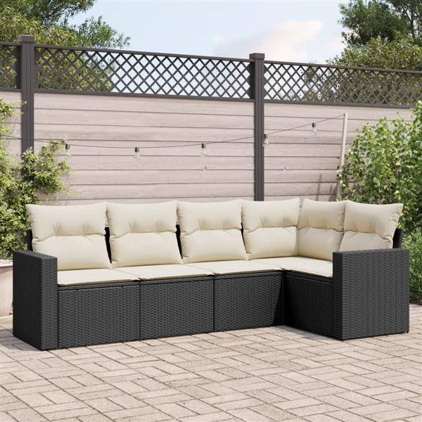 Grote foto vidaxl 5 delige loungeset met kussens poly rattan zwart tuin en terras tuinmeubelen