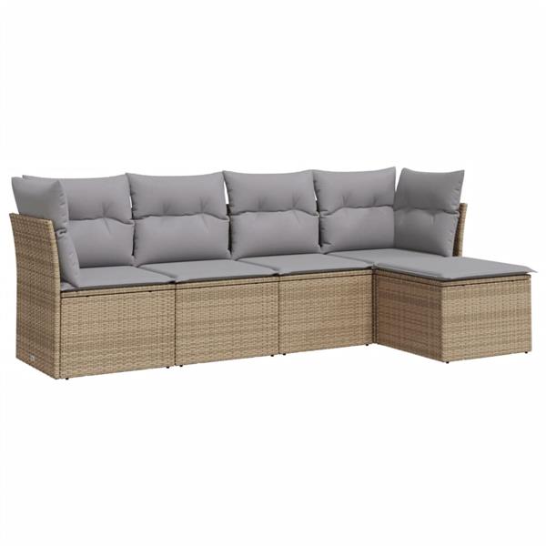 Grote foto vidaxl 5 delige loungeset met kussens poly rattan beige tuin en terras tuinmeubelen