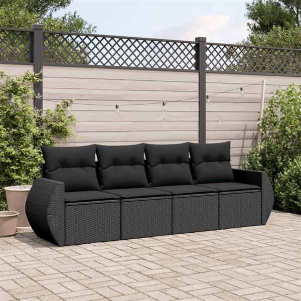 Grote foto vidaxl 4 delige loungeset met kussens poly rattan zwart tuin en terras tuinmeubelen