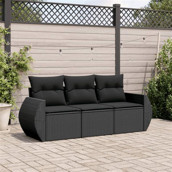 Grote foto vidaxl 3 delige loungeset met kussens poly rattan zwart tuin en terras tuinmeubelen