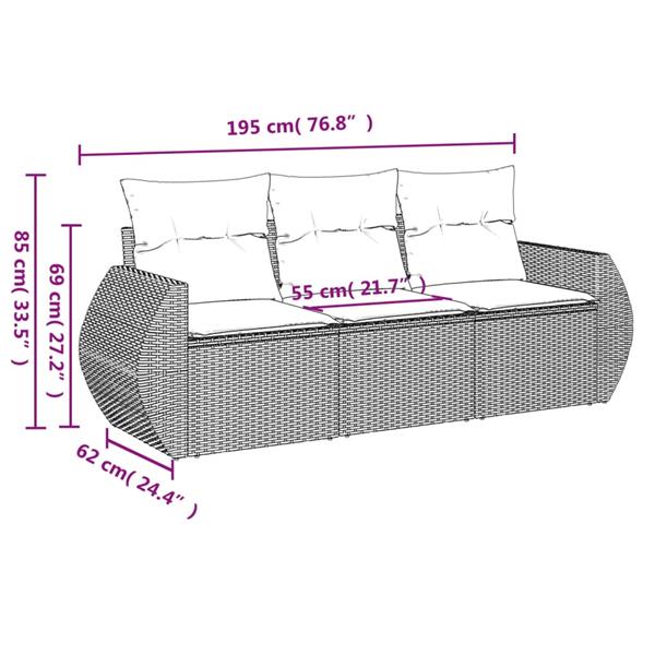 Grote foto vidaxl 3 delige loungeset met kussens poly rattan zwart tuin en terras tuinmeubelen