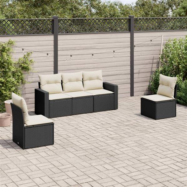 Grote foto vidaxl 5 delige loungeset met kussens poly rattan zwart tuin en terras tuinmeubelen