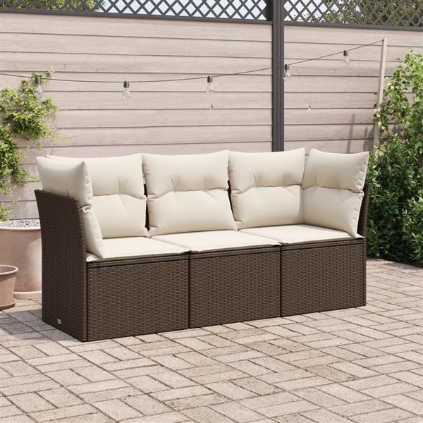 Grote foto vidaxl 3 delige loungeset met kussens poly rattan bruin tuin en terras tuinmeubelen