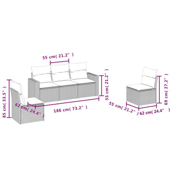 Grote foto vidaxl 5 delige loungeset met kussens poly rattan zwart tuin en terras tuinmeubelen