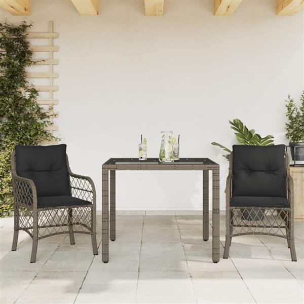 Grote foto vidaxl 3 delige bistroset met kussens poly rattan grijs tuin en terras tuinmeubelen