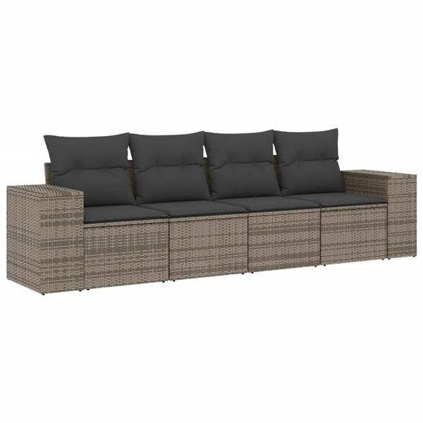 Grote foto vidaxl 4 delige loungeset met kussens poly rattan grijs tuin en terras tuinmeubelen