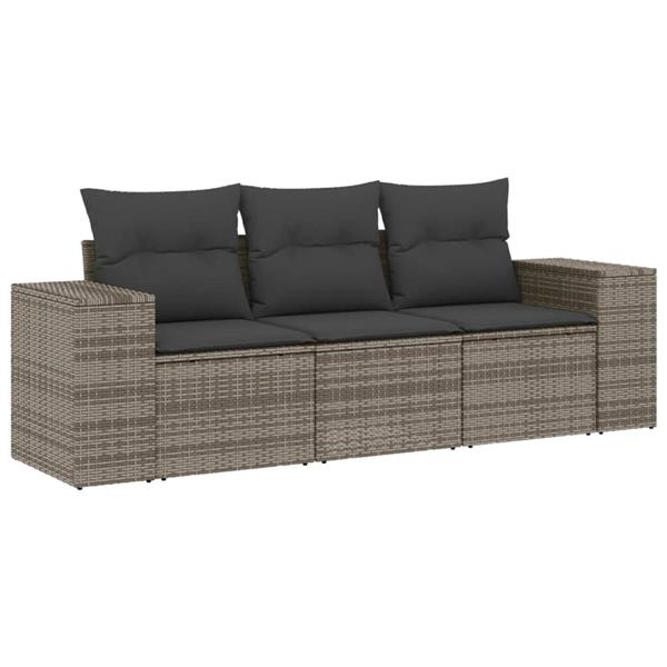 Grote foto vidaxl 3 delige loungeset met kussens poly rattan grijs tuin en terras tuinmeubelen