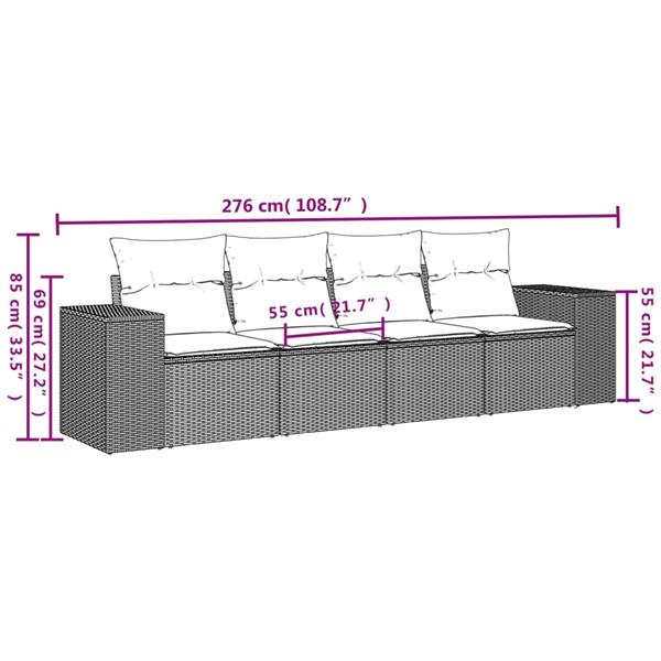 Grote foto vidaxl 4 delige loungeset met kussens poly rattan grijs tuin en terras tuinmeubelen