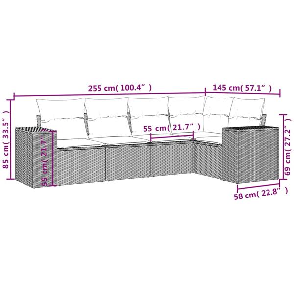 Grote foto vidaxl 5 delige loungeset met kussens poly rattan zwart tuin en terras tuinmeubelen