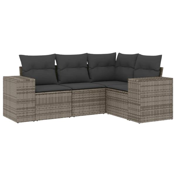 Grote foto vidaxl 4 delige loungeset met kussens poly rattan grijs tuin en terras tuinmeubelen