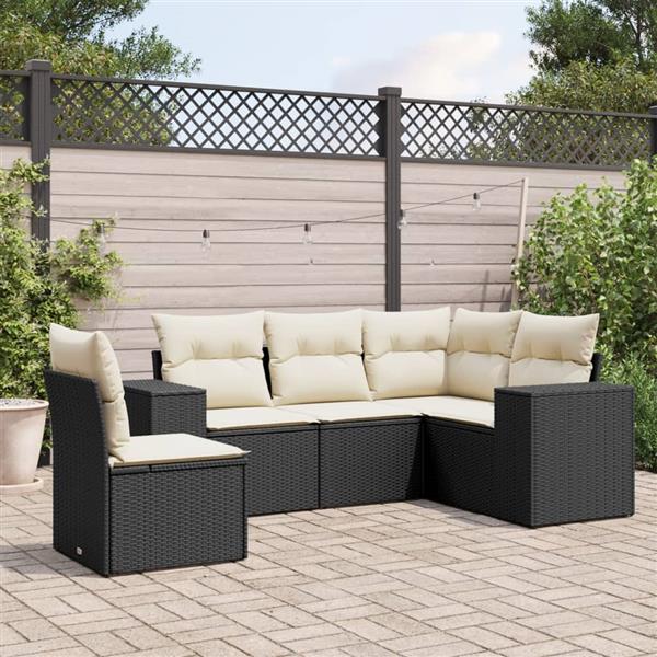 Grote foto vidaxl 5 delige loungeset met kussens poly rattan zwart tuin en terras tuinmeubelen