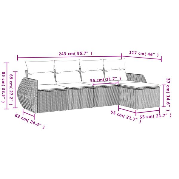 Grote foto vidaxl 5 delige loungeset met kussens poly rattan zwart tuin en terras tuinmeubelen