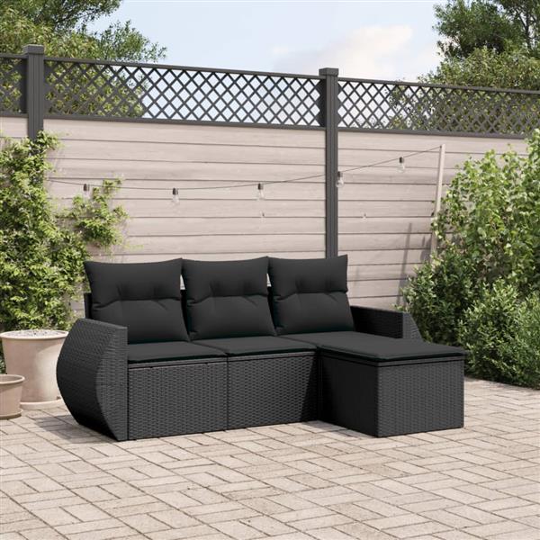 Grote foto vidaxl 4 delige loungeset met kussens poly rattan zwart tuin en terras tuinmeubelen