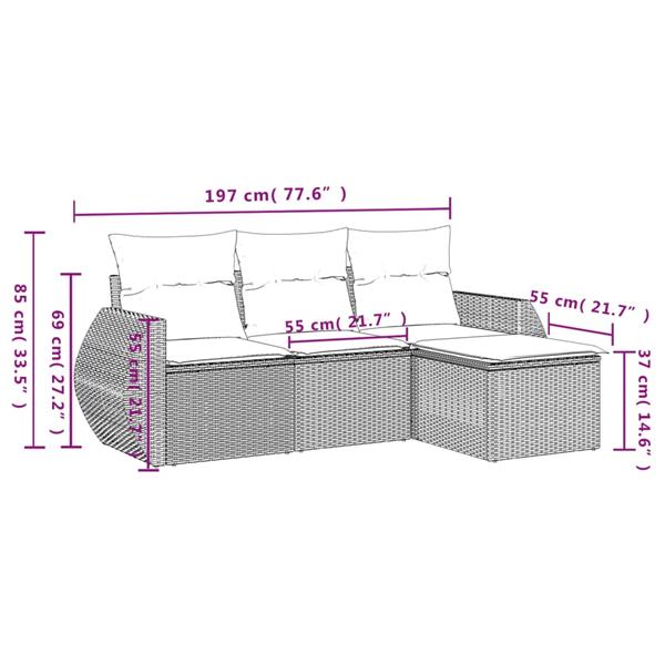 Grote foto vidaxl 4 delige loungeset met kussens poly rattan zwart tuin en terras tuinmeubelen