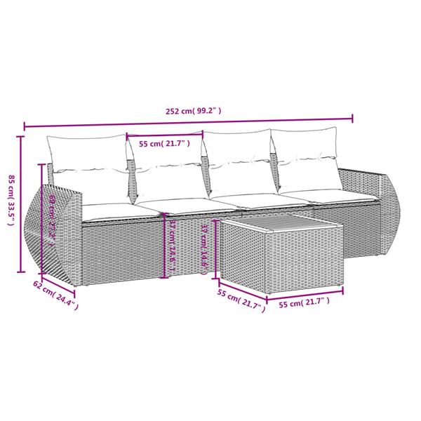 Grote foto vidaxl 5 delige loungeset met kussens poly rattan zwart tuin en terras tuinmeubelen