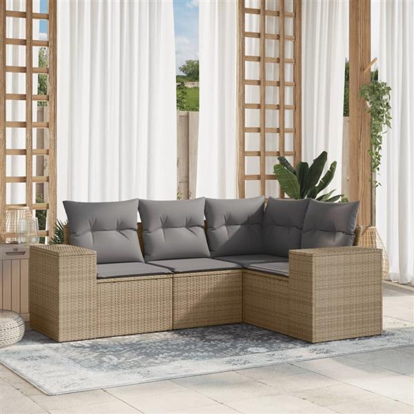 Grote foto vidaxl 4 delige loungeset met kussens poly rattan beige tuin en terras tuinmeubelen