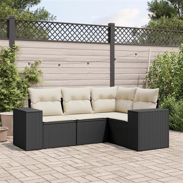 Grote foto vidaxl 4 delige loungeset met kussens poly rattan zwart tuin en terras tuinmeubelen