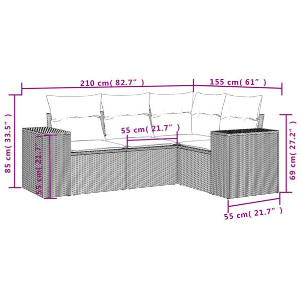 Grote foto vidaxl 4 delige loungeset met kussens poly rattan zwart tuin en terras tuinmeubelen