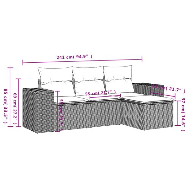 Grote foto vidaxl 4 delige loungeset met kussens poly rattan zwart tuin en terras tuinmeubelen