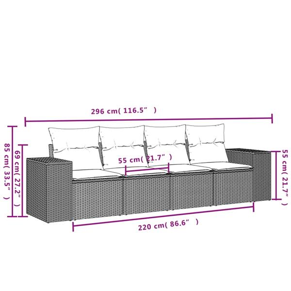 Grote foto vidaxl 4 delige loungeset met kussens poly rattan grijs tuin en terras tuinmeubelen