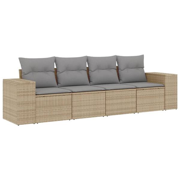 Grote foto vidaxl 4 delige loungeset met kussens poly rattan beige tuin en terras tuinmeubelen