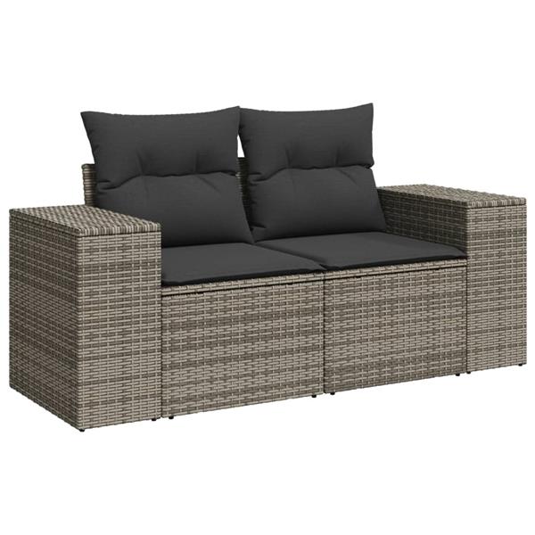 Grote foto vidaxl 3 delige loungeset met kussens poly rattan grijs tuin en terras tuinmeubelen