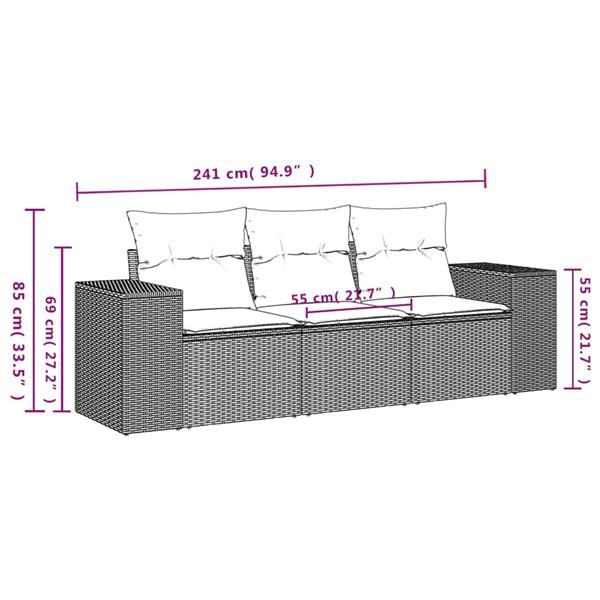 Grote foto vidaxl 3 delige loungeset met kussens poly rattan grijs tuin en terras tuinmeubelen