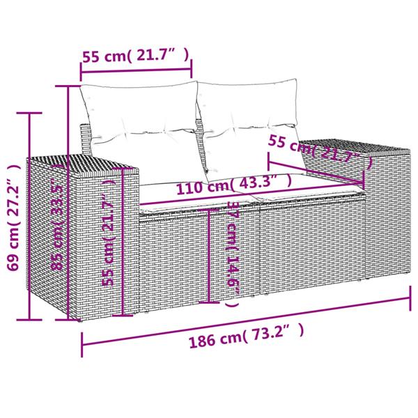 Grote foto vidaxl 3 delige loungeset met kussens poly rattan grijs tuin en terras tuinmeubelen