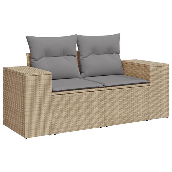 Grote foto vidaxl 3 delige loungeset met kussens poly rattan beige tuin en terras tuinmeubelen