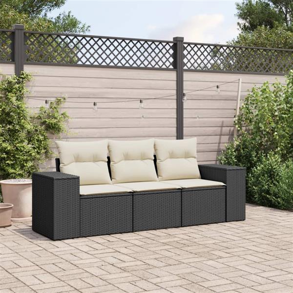 Grote foto vidaxl 3 delige loungeset met kussens poly rattan zwart tuin en terras tuinmeubelen