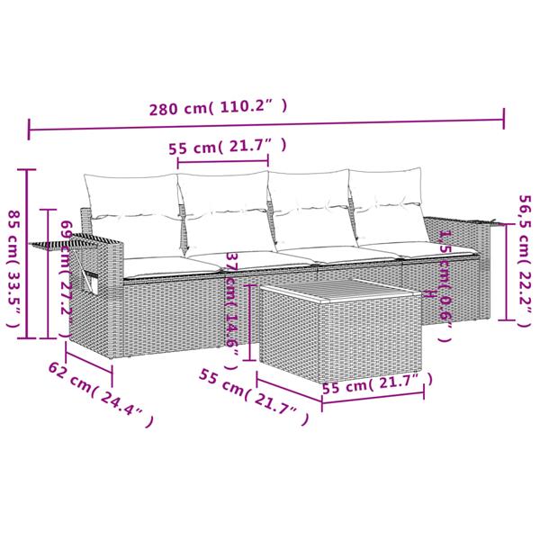 Grote foto vidaxl 5 delige loungeset met kussens poly rattan zwart tuin en terras tuinmeubelen