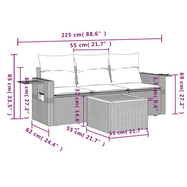 Grote foto vidaxl 4 delige loungeset met kussens poly rattan zwart tuin en terras tuinmeubelen