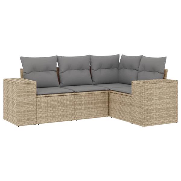 Grote foto vidaxl 4 delige loungeset met kussens poly rattan beige tuin en terras tuinmeubelen