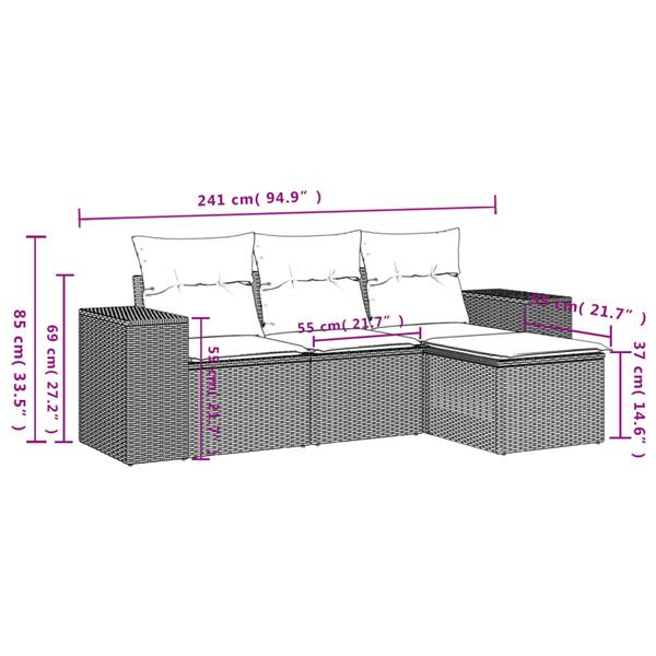 Grote foto vidaxl 4 delige loungeset met kussens poly rattan beige tuin en terras tuinmeubelen